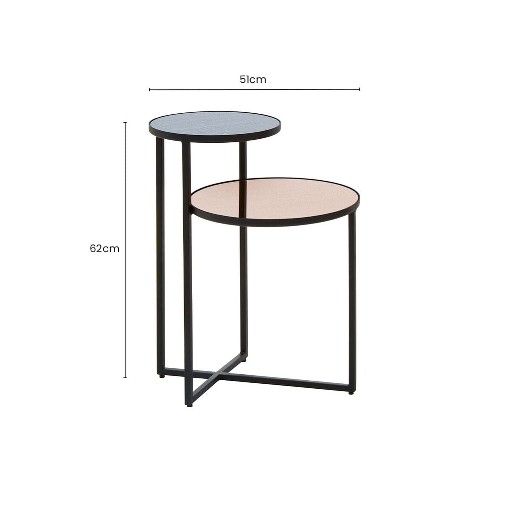 Smoked Mirror Top 2-Tier Side Table with Black Asymmetric Metal Frame | Cercle
