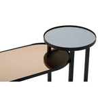 Smoked Mirror Top 2-Tier Console Table with Black Asymmetric Metal Frame | Cercle