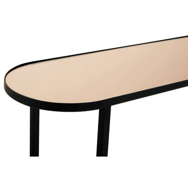 Smoked Mirror Top 2-Tier Console Table with Black Asymmetric Metal Frame | Cercle