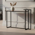 Smoked Mirror Top 2-Tier Console Table with Black Asymmetric Metal Frame | Cercle