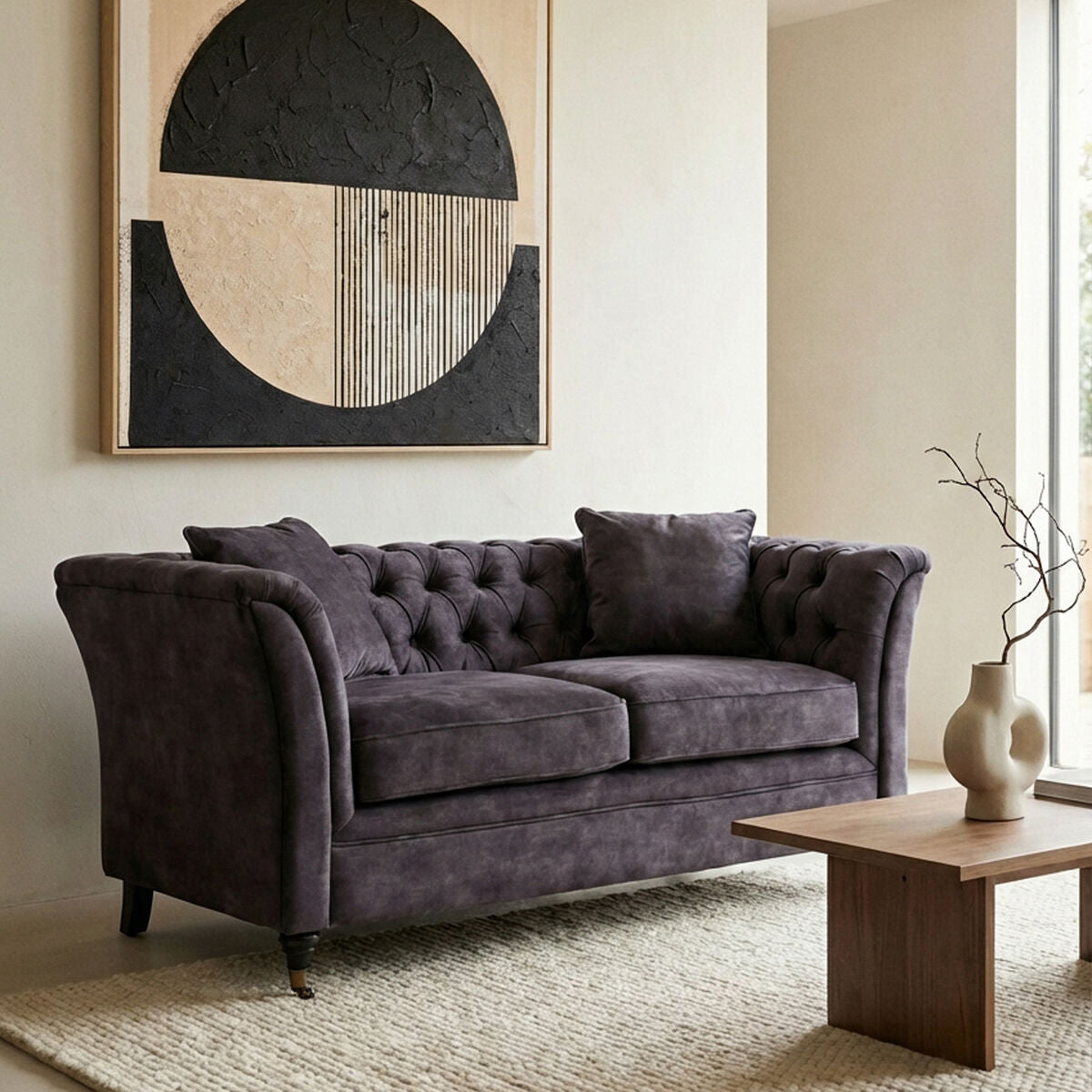 2 Seater Grey Velvet Sofa, Sabrina