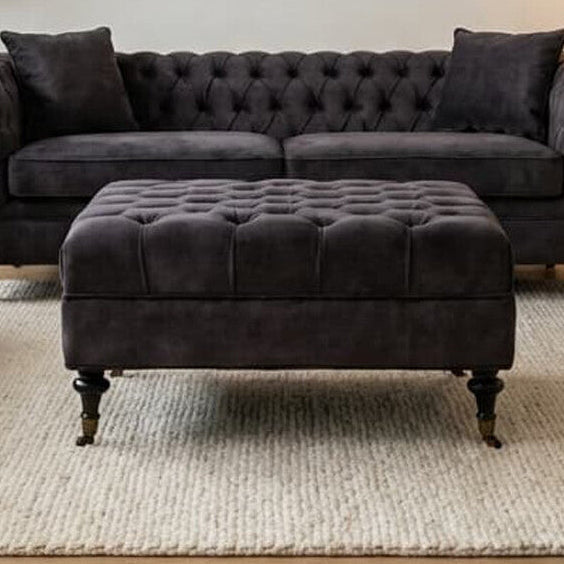Grey Velvet Ottoman | Sabrina
