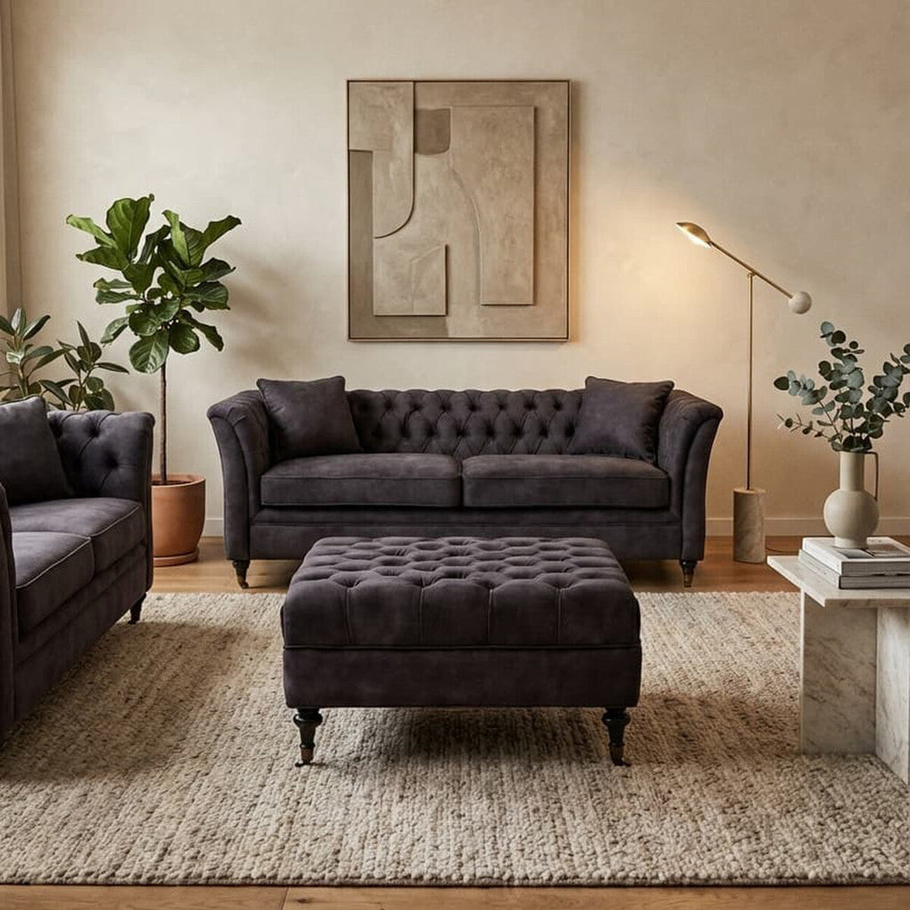 Grey Velvet Ottoman | Sabrina