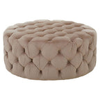 Beige Velvet Round Ottoman Stool | Suri