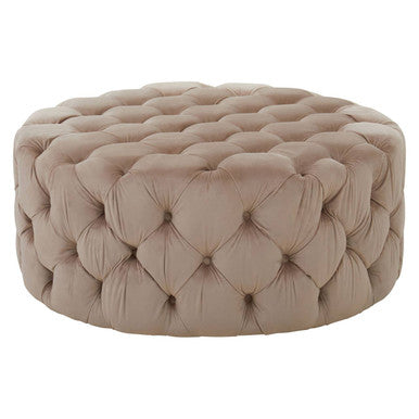 Beige Velvet Round Ottoman Stool | Suri