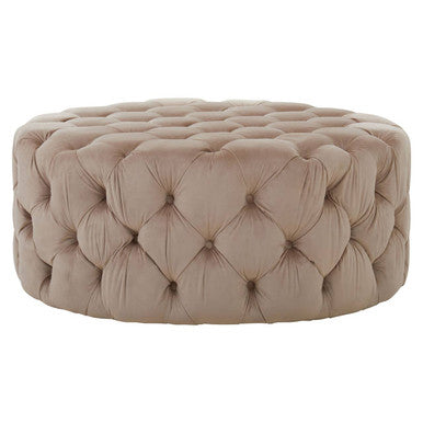 Beige Velvet Round Ottoman Stool | Suri