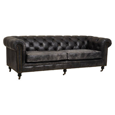 3 Seater Antique Black Chesterfield Leather Sofa | Hoxton