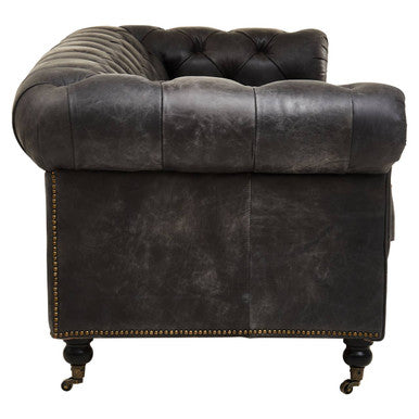 3 Seater Antique Black Chesterfield Leather Sofa | Hoxton