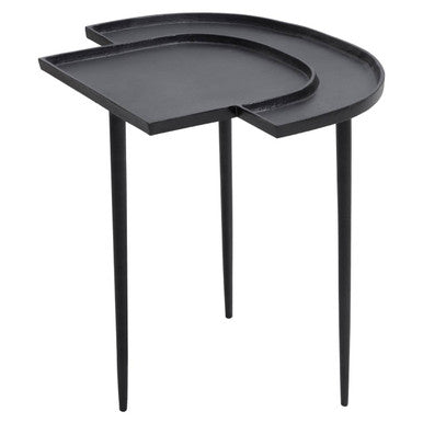 Black Nickel Metal Top Futuristic Abstract Side Table with Black Frame | Simbolo