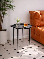 Black Nickel Metal Top Futuristic Abstract Side Table with Black Frame | Simbolo