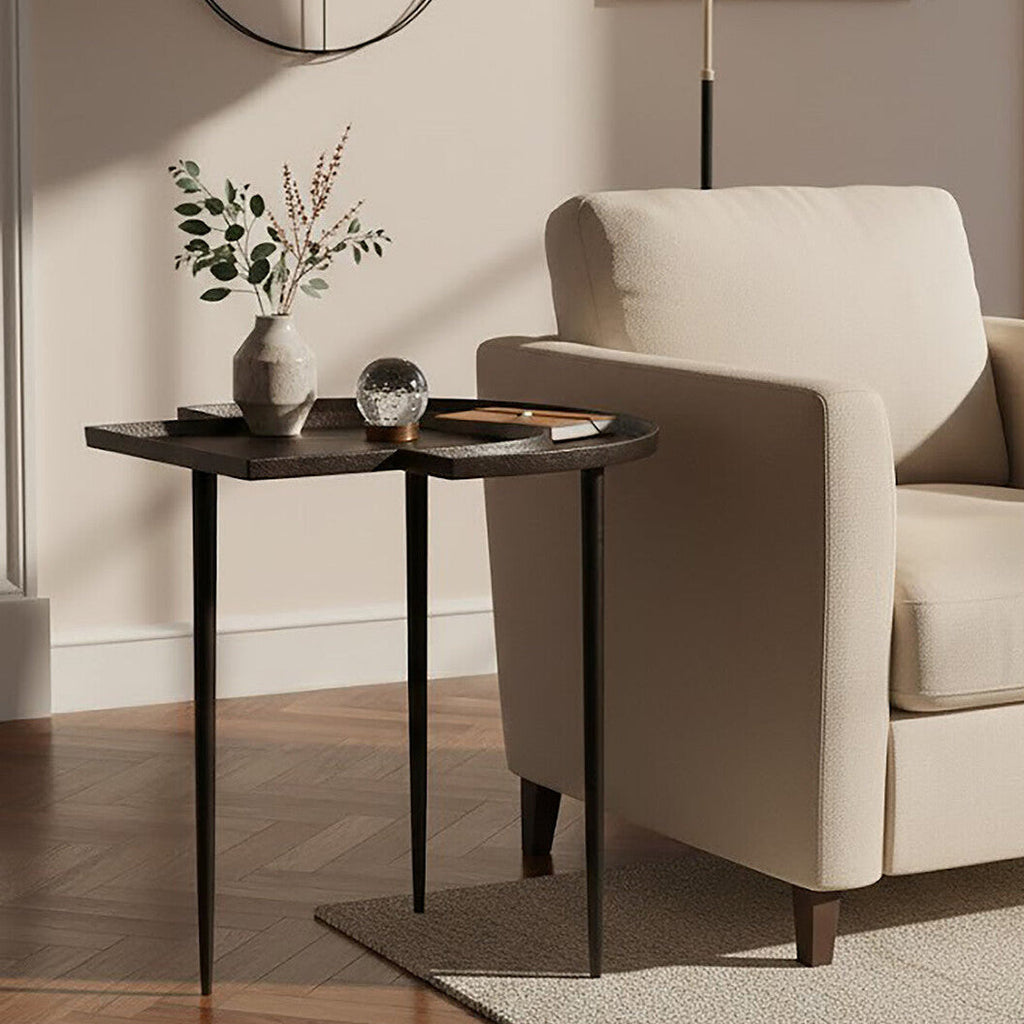 Brown Bronze Metal Top Abstract Side Table with Black Legs | Simbolo