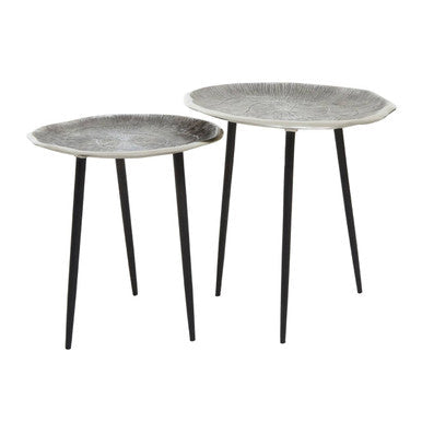 Set of 2 Silver Oak Effect Top Side Tables with Black Legs | Silva