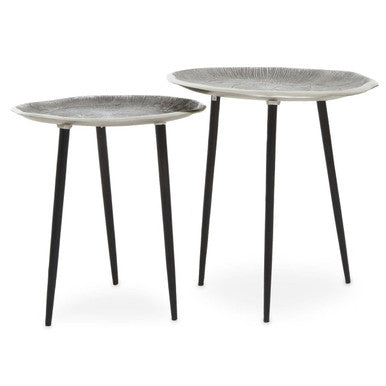 Set of 2 Silver Oak Effect Top Side Tables with Black Legs | Silva