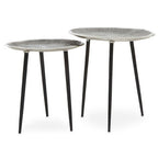 Set of 2 Silver Oak Effect Top Side Tables with Black Legs | Silva