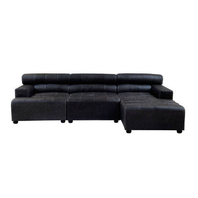 Antique Black Right Arm Leather Modular Chaise Sofa | King