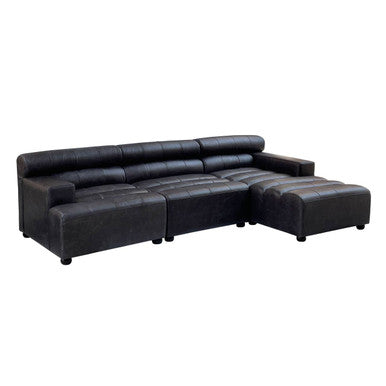 Antique Black Right Arm Leather Modular Chaise Sofa | King