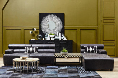 Antique Black Leather Modular Ottoman | King