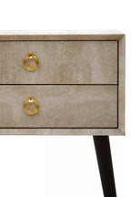 Natural Faux Shagreen Effect 2-Drawer Bedside Table with Gold Accents and Black Angular Legs | Cadio
