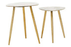 Set of 2 Natural Shagreen Leather Round Top Side Tables with Gold Finish Legs | Cadio