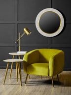Set of 2 Natural Shagreen Leather Round Top Side Tables with Gold Finish Legs | Cadio