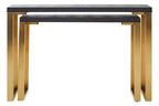 Set of Two Black Shagreen Effect Rectangular Console Tables with Gold Finish Base | Cardoba
