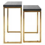 Set of Two Black Shagreen Effect Rectangular Console Tables with Gold Finish Base | Cardoba