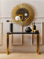 Set of Two Black Shagreen Effect Rectangular Console Tables with Gold Finish Base | Cardoba