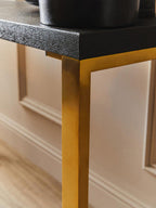 Set of Two Black Shagreen Effect Rectangular Console Tables with Gold Finish Base | Cardoba