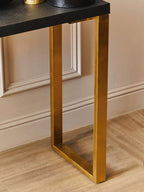 Set of Two Black Shagreen Effect Rectangular Console Tables with Gold Finish Base | Cardoba