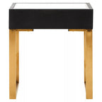 Black Shagreen Effect 1-Drawer Side Table with Brushed Matte Gold Legs and Knocker Handle | Cardoba
