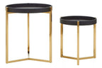 Set of 2 Black Shagreen Effect Tray Tables with Gold Finish Legs and Raised Edges | Cardoba