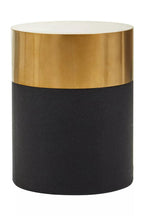 Black Round Shagreen Effect Side Table and Stool with Metallic Gold Top | Cardoba