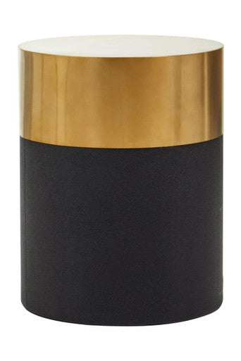 Black Round Shagreen Effect Side Table and Stool with Metallic Gold Top | Cardoba