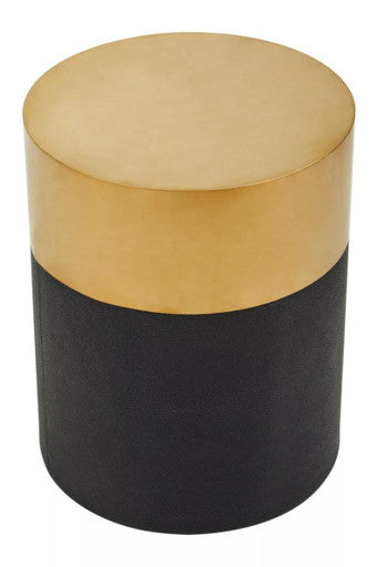 Black Round Shagreen Effect Side Table and Stool with Metallic Gold Top | Cardoba