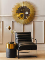 Black Round Shagreen Effect Side Table and Stool with Metallic Gold Top | Cardoba