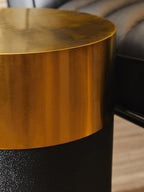 Black Round Shagreen Effect Side Table and Stool with Metallic Gold Top | Cardoba
