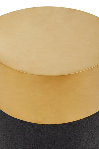 Black Round Shagreen Effect Side Table and Stool with Metallic Gold Top | Cardoba