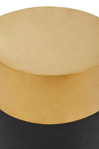 Black Round Shagreen Effect Side Table and Stool with Metallic Gold Top | Cardoba