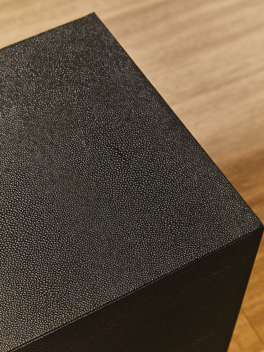 Black Shagreen Effect Square Top Side Table and Stool with Gold Metal Base | Cardoba