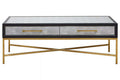 Grey Shagreen Effect Coffee Table with Two Drawers and Brushed Matte Gold Cross Leg Frame | Cadiz
