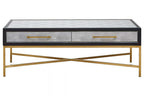 Grey Shagreen Effect Coffee Table with Two Drawers and Brushed Matte Gold Cross Leg Frame | Cadiz