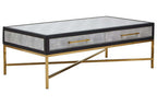 Grey Shagreen Effect Coffee Table with Two Drawers and Brushed Matte Gold Cross Leg Frame | Cadiz
