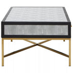 Grey Shagreen Effect Coffee Table with Two Drawers and Brushed Matte Gold Cross Leg Frame | Cadiz