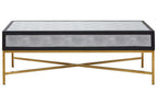 Grey Shagreen Effect Coffee Table with Two Drawers and Brushed Matte Gold Cross Leg Frame | Cadiz