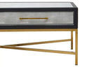 Grey Shagreen Effect Coffee Table with Two Drawers and Brushed Matte Gold Cross Leg Frame | Cadiz