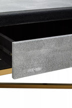 Grey Shagreen Effect Coffee Table with Two Drawers and Brushed Matte Gold Cross Leg Frame | Cadiz