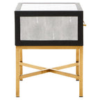 Grey Faux Shagreen 1-Drawer Side Table with Brushed Matte Gold Cross Legs and Black Border | Cadiz
