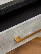 Grey Faux Shagreen 1-Drawer Side Table with Brushed Matte Gold Cross Legs and Black Border | Cadiz