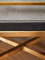 Grey Faux Shagreen 1-Drawer Side Table with Brushed Matte Gold Cross Legs and Black Border | Cadiz