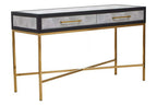 Grey Shagreen Effect 2-Drawer Console Table with Brushed Matte Gold Cross Leg Frame | Cadiz